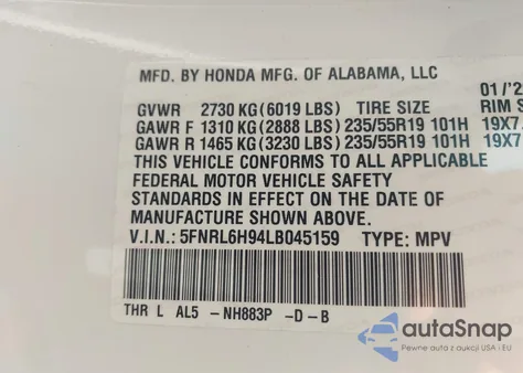 2020 Honda Odyssey Elite z USA, uszkodzony, nr VIN 5FNRL6H94LB045159